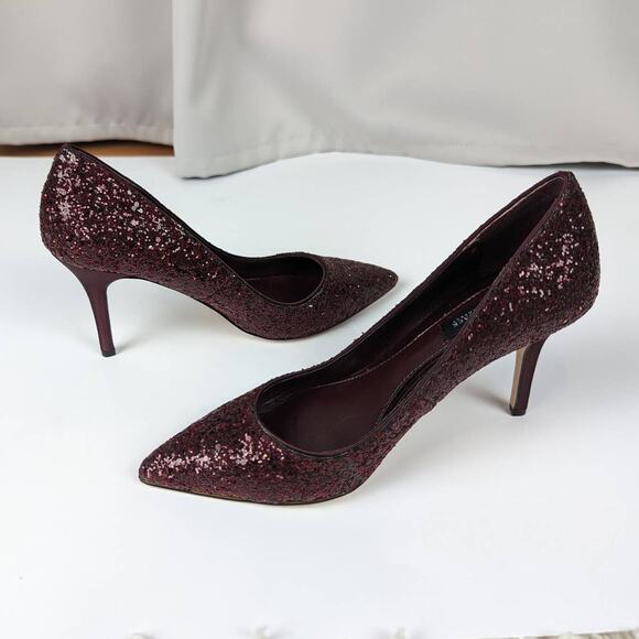 WHBM Glitter Pumps Burgundy Size 5.5 - Picture 8 of 10